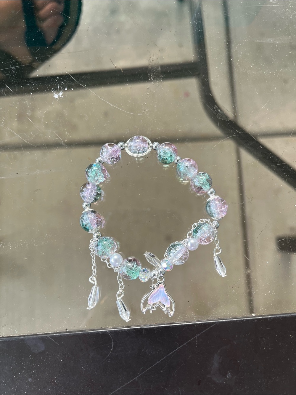 Iridescent Mermaid Tail Charm Beaded Bracelet - Pink & Aqua